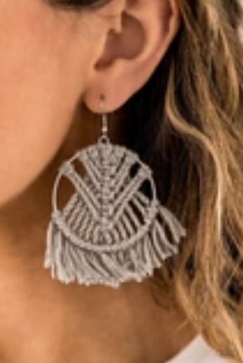 Paparazzi All About Macrame- Silver Earrings