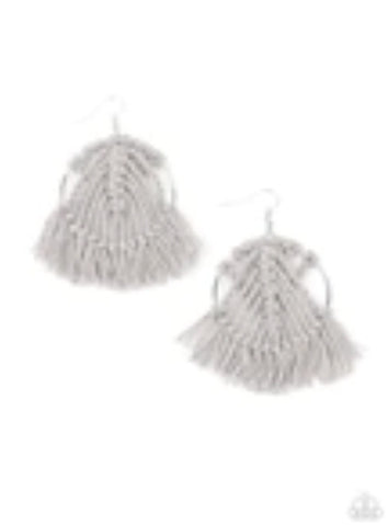 Paparazzi All About Macrame- Silver Earrings