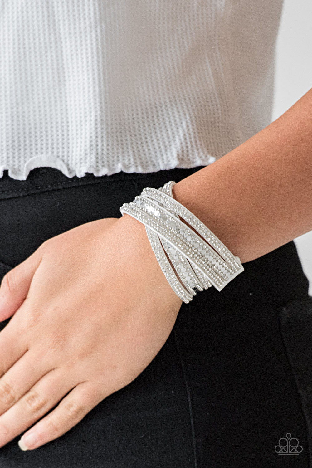 Paparazzi Rock Star Attitude - White Wrap & Snap Bracelet