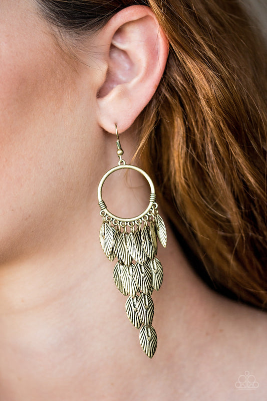 Paparazzi Feather Frenzy - Brass Earring