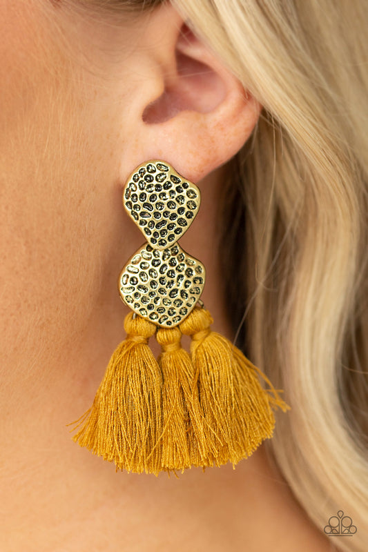 Paparazzi Tenacious Tassel - Yellow Earring