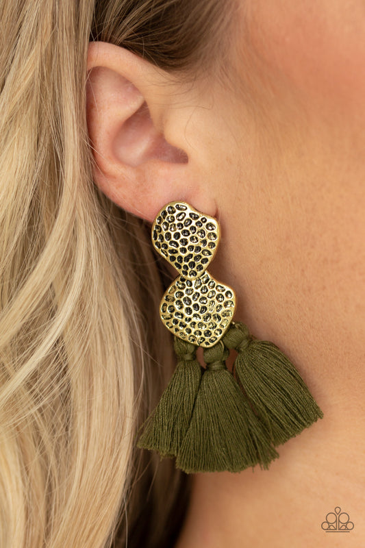 Paparazzi Tenacious Tassel - Green Earring