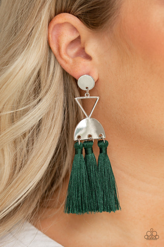 Paparazzi Tassel Trippin - Green Earring