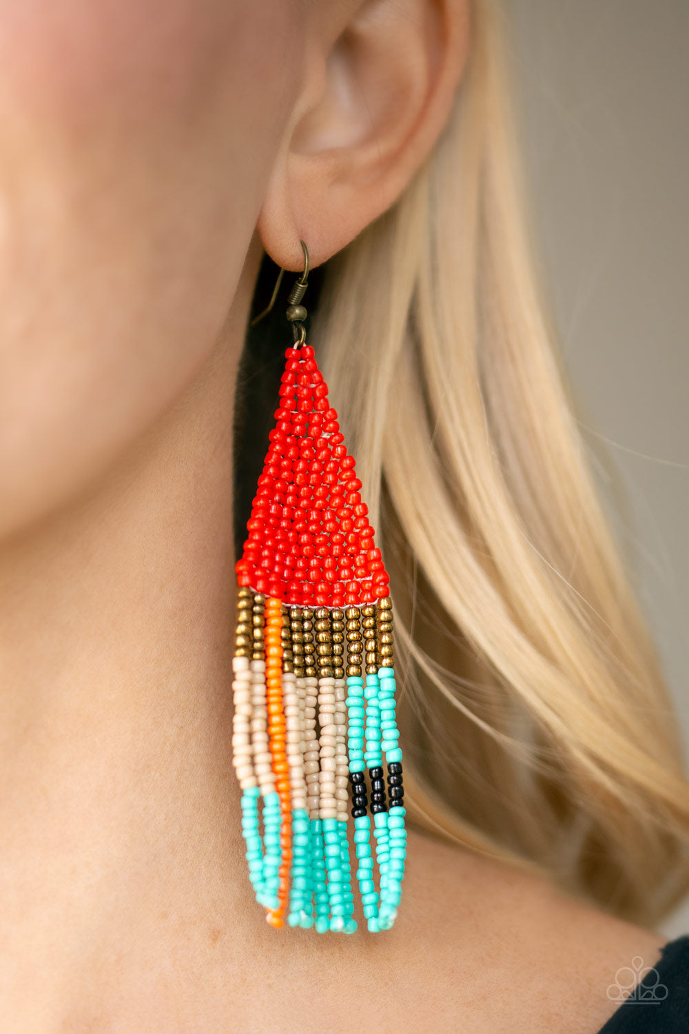 Paparazzi Beaded Boho - Red Earring