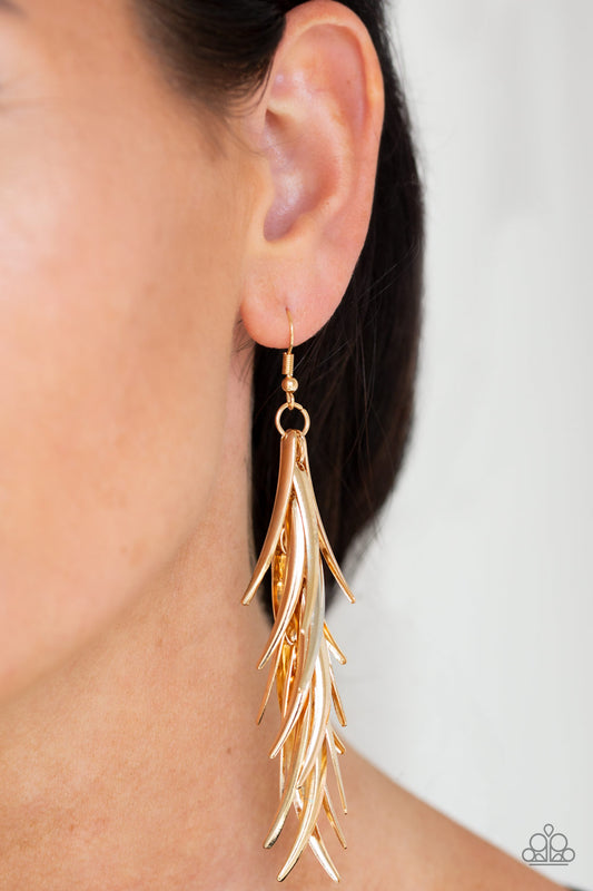 Paparazzi Tasseled Talons - Gold Earring