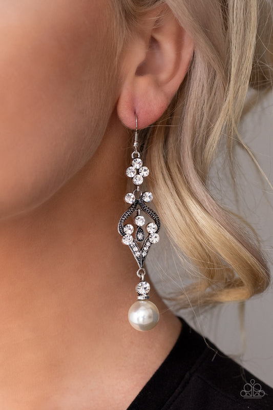 Paparazzi Elegantly Extravagant - White Earring