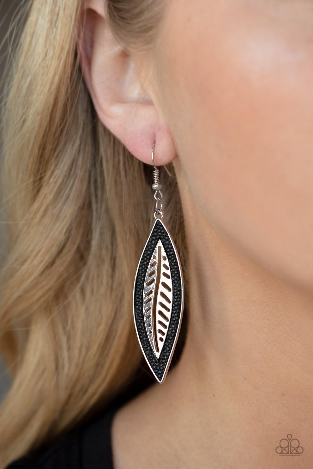 Paparazzi Leather Lagoon - Black Earring