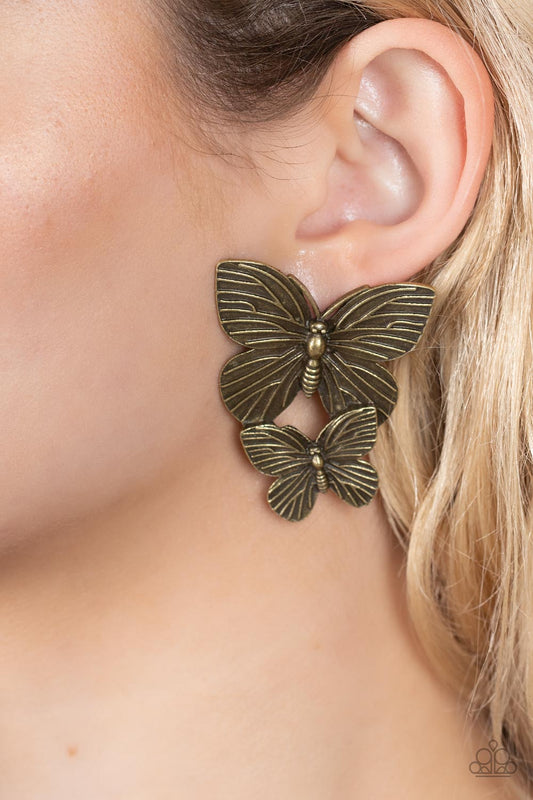 Paparazzi Blushing Butterflies - Brass Earring